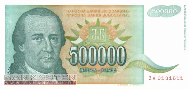 Jugoslawien - 500.000  Dinara - Ersatzbanknote (#131R_UNC)