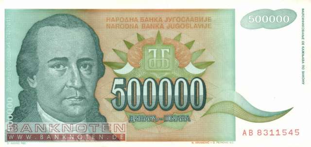 Yugoslavia - 500.000 Dinara (#131_XF)