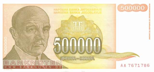Yugoslavia - 500.000  Dinara (#143a_UNC)