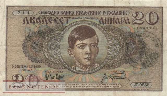 Yugoslavia - 20 Dinara (#R011_VF)