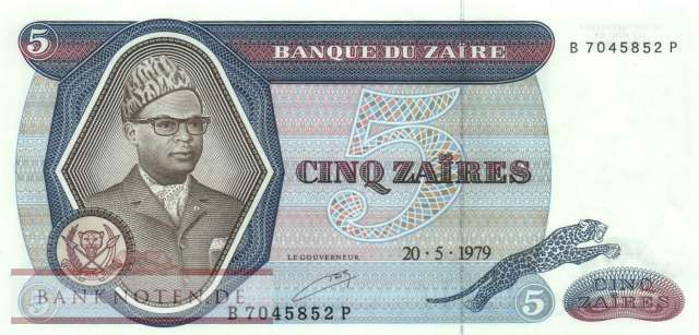 Zaire - 5  Zaires (#022a_UNC)