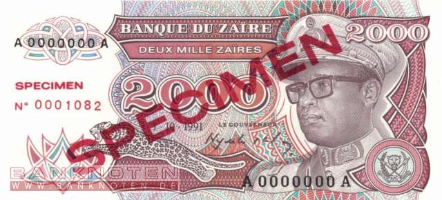 Zaire - 2.000  Zaires - SPECIMEN (#036s_UNC)