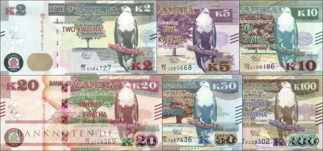 Sambia: 2 - 100 Kwacha (6 Banknoten)