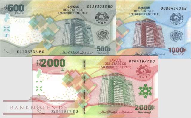Central African States: 500 - 1.000 Francs (3 banknotes)