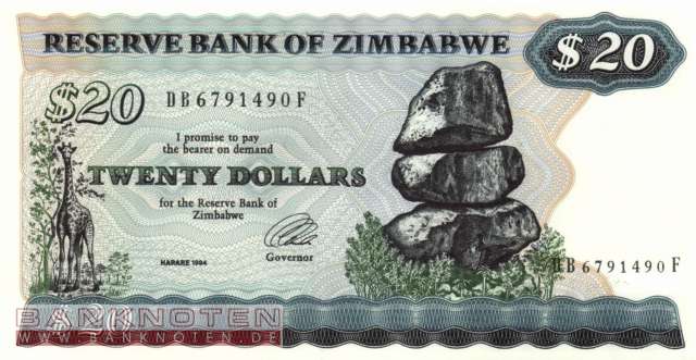 Zimbabwe - 20  Dollars (#004d_UNC)
