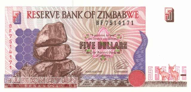 Zimbabwe - 5  Dollars (#005a_UNC)