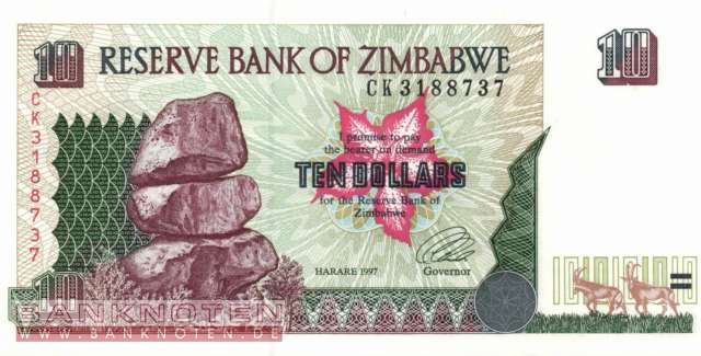 Zimbabwe - 10  Dollars (#006_UNC)