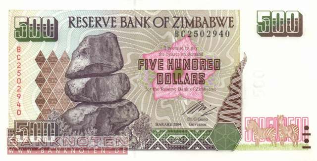 Zimbabwe - 500  Dollars (#011b_UNC)
