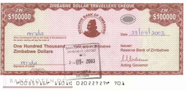 Zimbabwe - 100.000  Dollars (#020_AU)