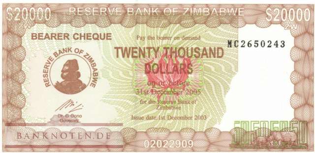 Zimbabwe - 20.000 Dollars (#023f_UNC)