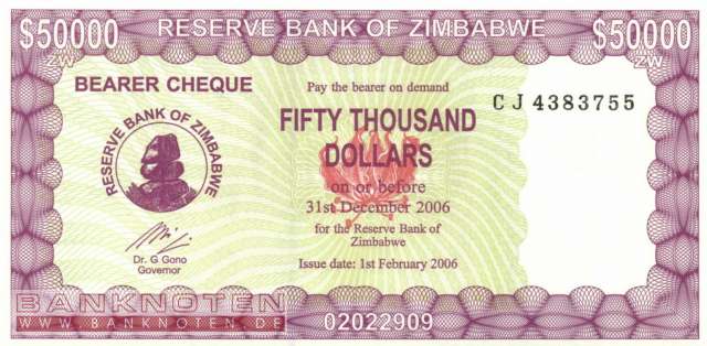 Zimbabwe - 50.000  Dollars (#029_UNC)