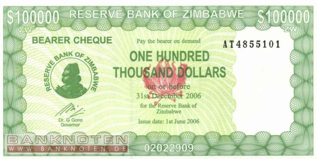 Zimbabwe - 100.000  Dollars (#032_UNC)