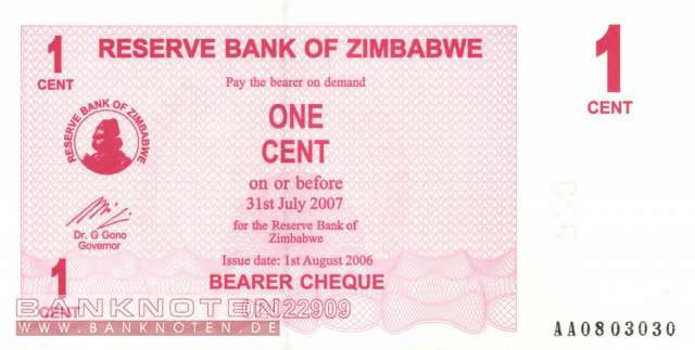 Zimbabwe - 1  Cent (#033_UNC)