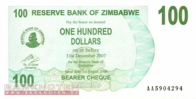 Zimbabwe - 100 Dollars (#042_UNC)