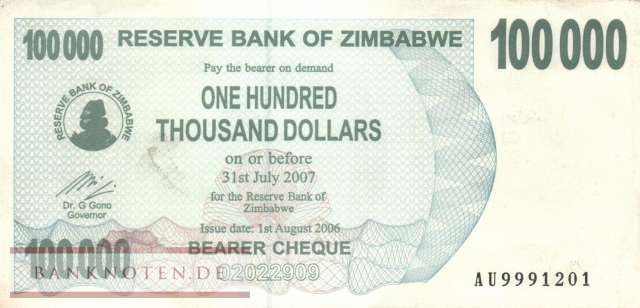 Zimbabwe - 100.000  Dollar (#048b_AU)