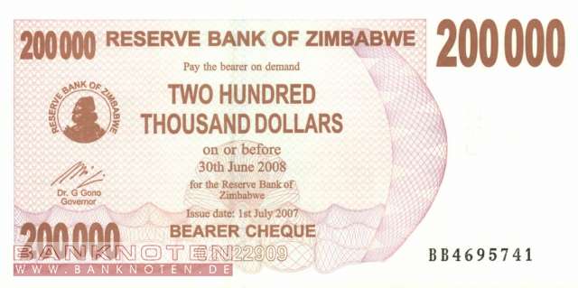 Zimbabwe - 200.000  Dollar (#049_UNC)