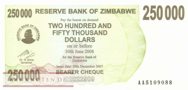 Zimbabwe - 250.000  Dollars (#050_UNC)