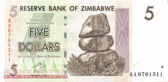 Zimbabwe - 5  Dollars (#066_UNC)