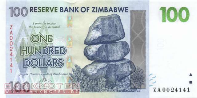 Zimbabwe - 100  Dollars - Ersatzbanknote (#069R_UNC)