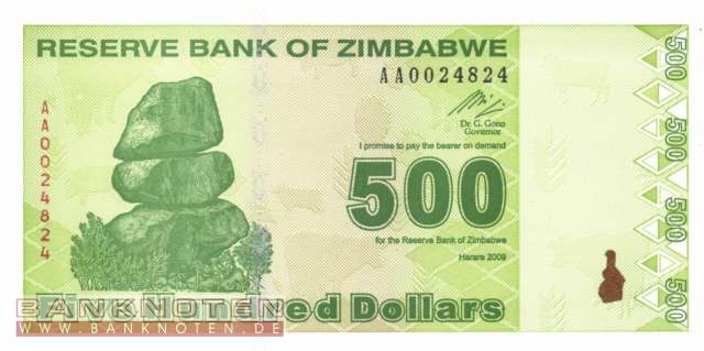 Zimbabwe - 500 Dollars (#098_UNC)