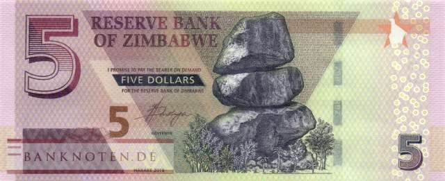 Zimbabwe - 5  Dollars - Ersatzbanknote (#102aR_UNC)