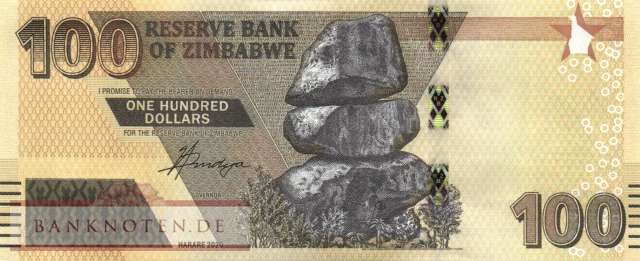 Zimbabwe - 100  Dollars - Ersatzbanknote (#106aR_UNC)