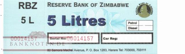 Zimbabwe - 5  Litres - Benzin-Gutschein (#901_UNC)