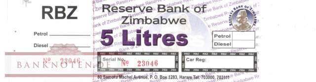 Zimbabwe - 5  Litres - Benzin-Gutschein (#911_UNC)