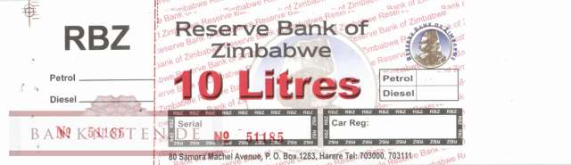 Zimbabwe - 10  Litres - Benzin-Gutschein (#912_UNC)