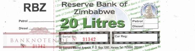 Zimbabwe - 20  Litres - Benzin-Gutschein (#913_UNC)
