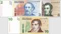 Argentina:  2 - 10 Pesos (3 banknotes)