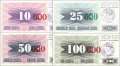 Bosnien-Herzegowina: 10.000 - 100.000 Dinar (4 Banknoten)