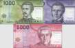 Chile:  1.000 - 5.000 Pesos (3 Banknoten)