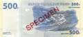 Congo, Democratic Republic - 500  Francs - SPECIMEN (#096s3_UNC)